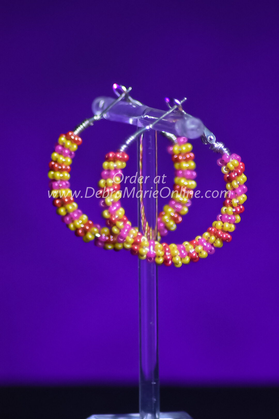 Pink and Yellow Beaded Hoops